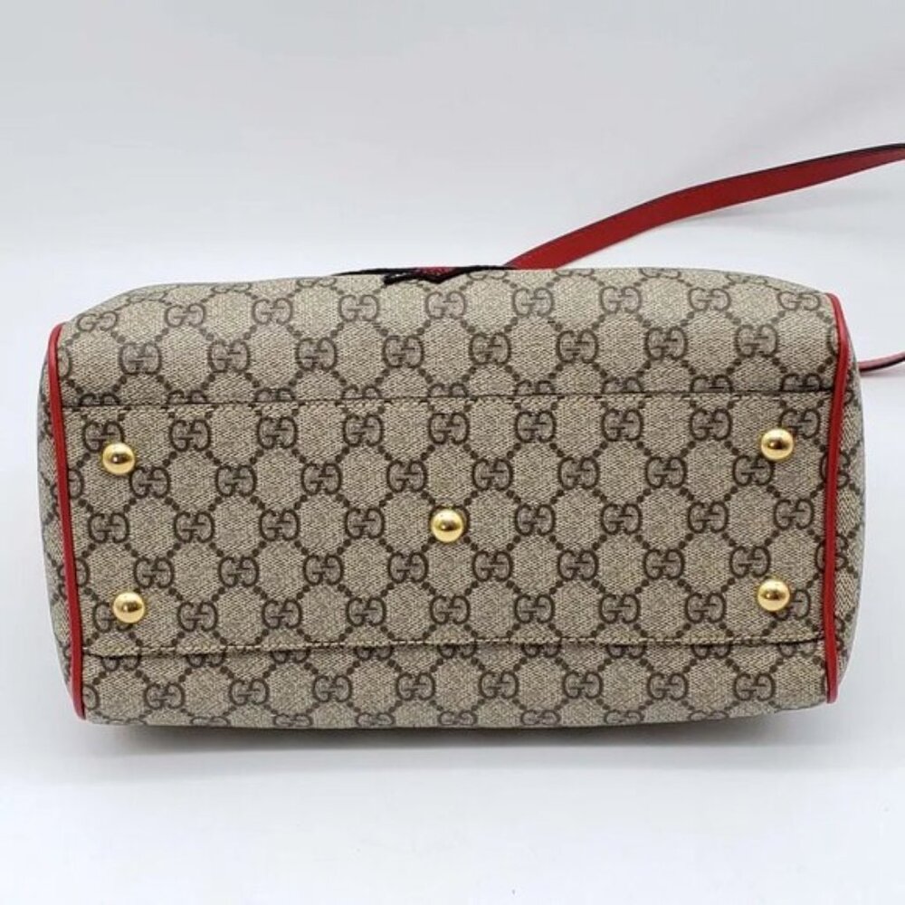 Authentic Gucci GG Supreme Tian Heart Snake Boston Bag Red Leather Crossbody - Picture 9 of 13